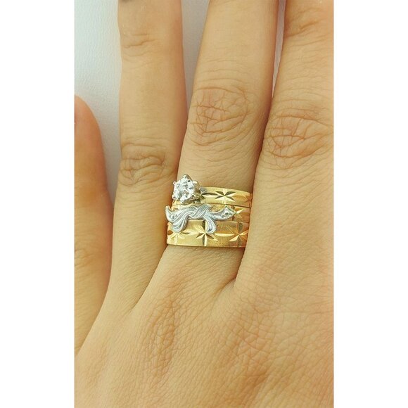 Genuine Diamond Trio-Wedding Set Rings 14k Gold - Picture 10 of 11